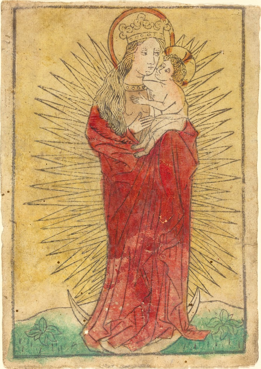 Madonna y el Niño en una gloria de pie sobre una luna creciente de German 15th Century