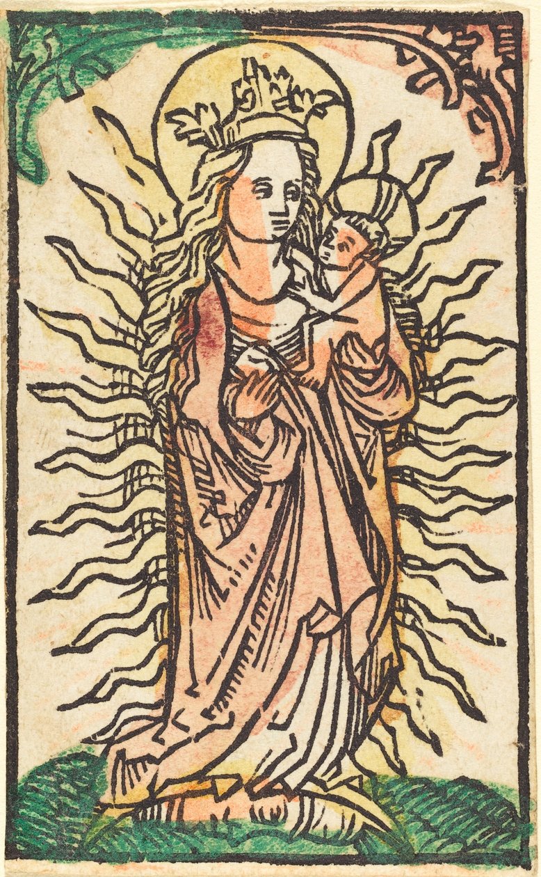 Madonna y el Niño en una gloria de pie sobre una luna creciente de German 15th Century