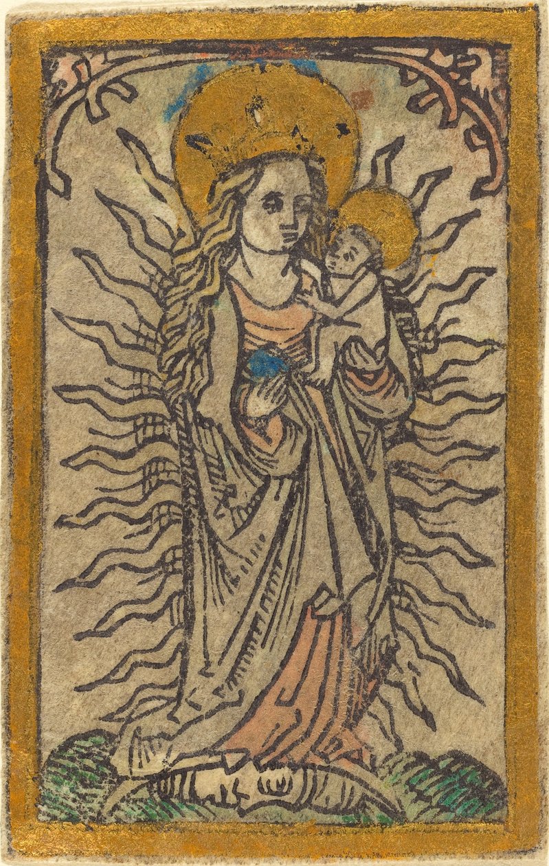 Madonna y el Niño en una gloria de pie sobre una luna creciente de German 15th Century