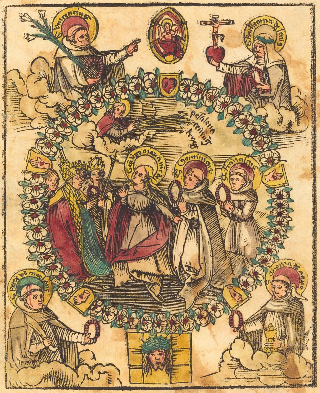 Madonna en un rosario con santos de German 15th Century
