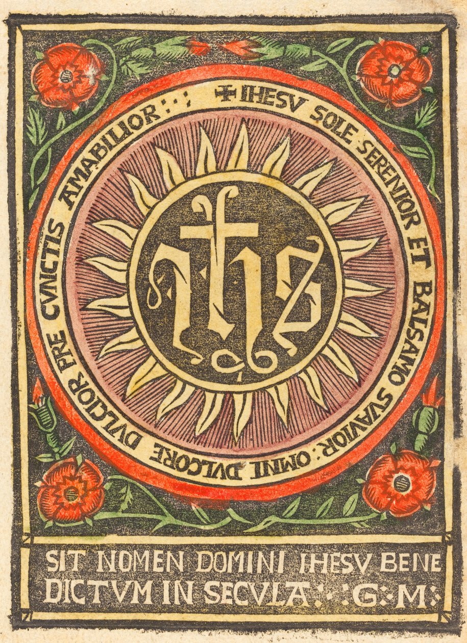 Monograma JHS en un círculo llameante de German 15th Century