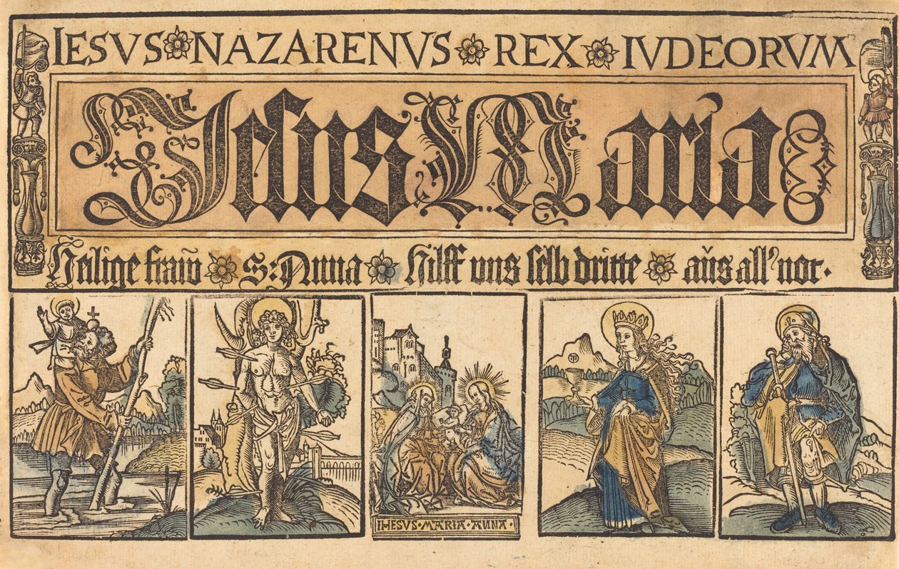 Santa Ana, la Madonna y el Niño y los santos Cristóbal, Sebastián, Clara y Roque de German 15th Century