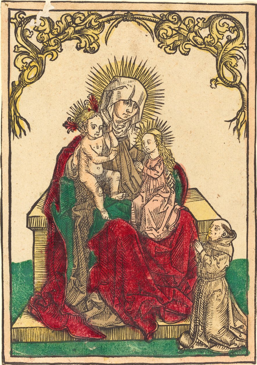 Santa Ana, la Virgen y el Niño, y un monje franciscano de German 15th Century