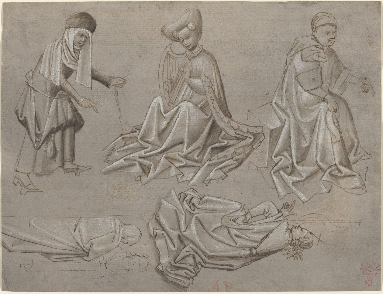 Estudios para Seis Figuras (hoja de un libro de modelos) de German 15th Century