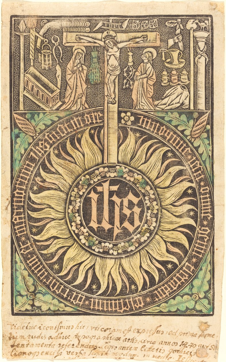 El Monograma Sagrado con la Crucifixión y Símbolos de la Pasión [recto] de German 15th Century