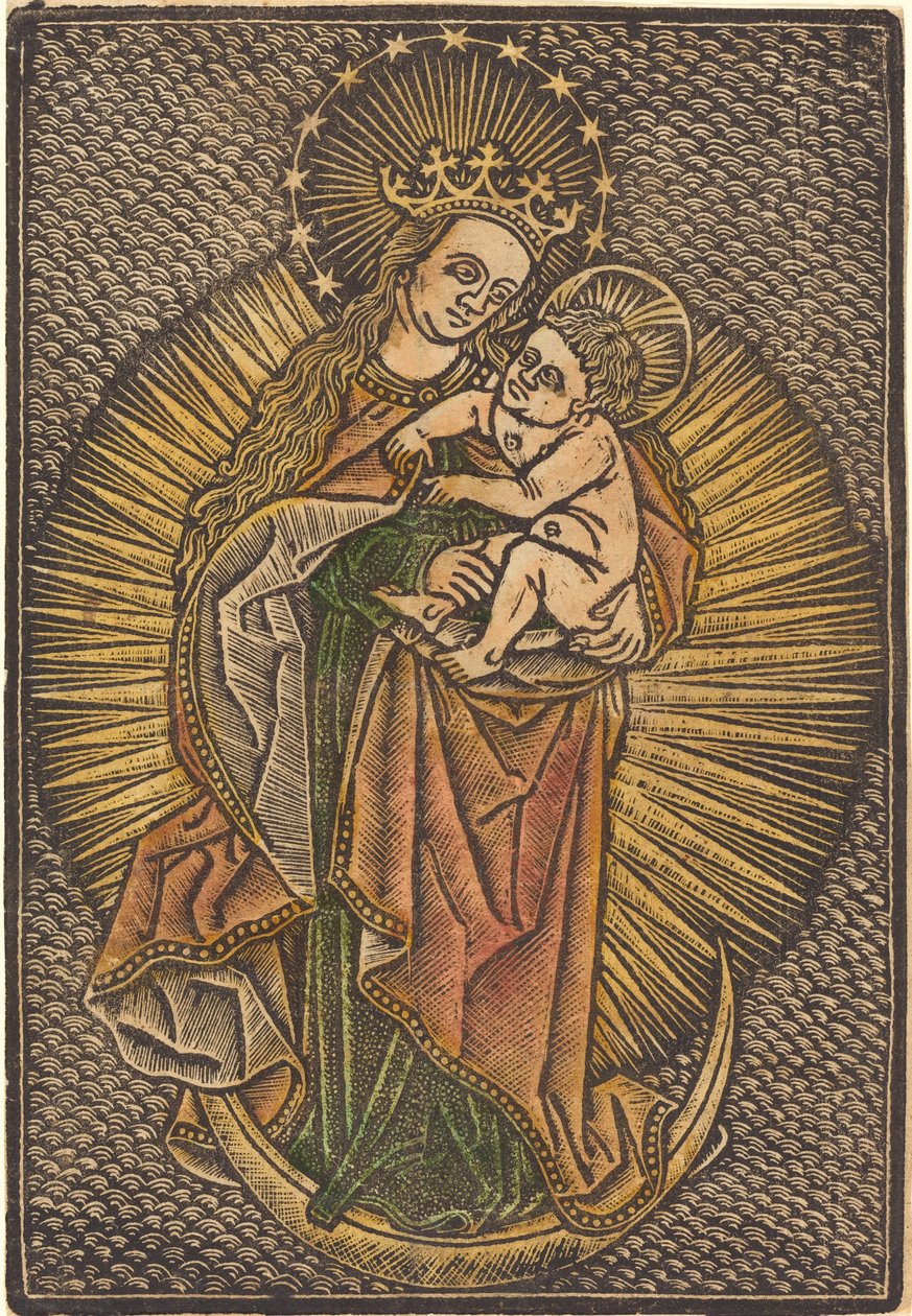 Madonna y Niño en Gloria de German 15th Century or Master of the Meshed Background