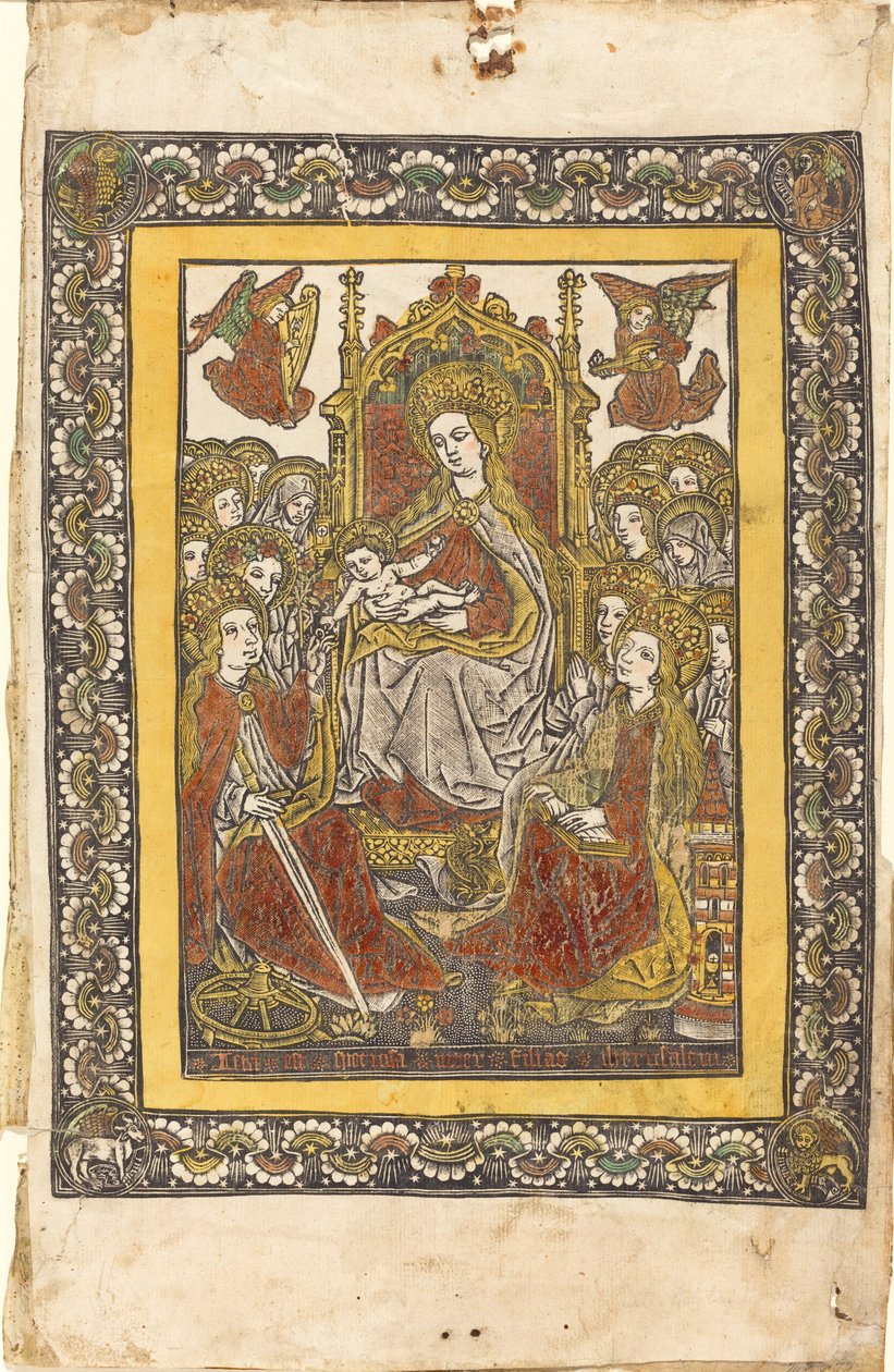 La Madonna entronizada con dieciocho mujeres santas de German 15th Century or Master with the Mountain Like Clouds