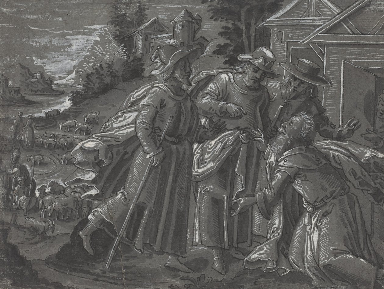 Abraham Recibiendo a los Ángeles [verso] de German 16th Century