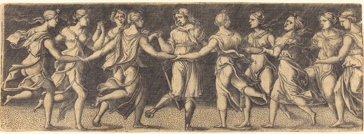 Apolo Bailando con las Nueve Musas de German 16th Century