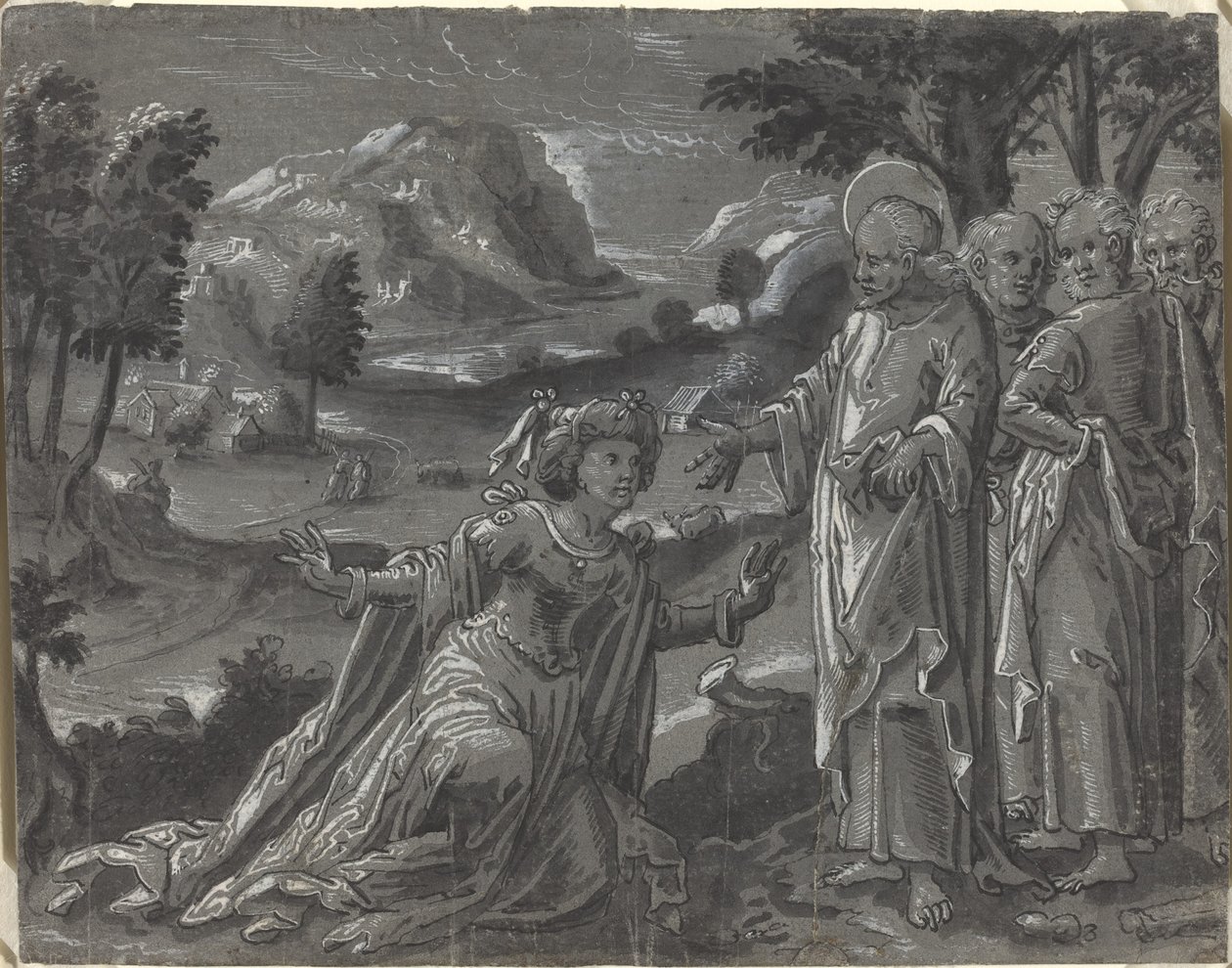 Cristo y la adúltera (recto) de German 16th Century
