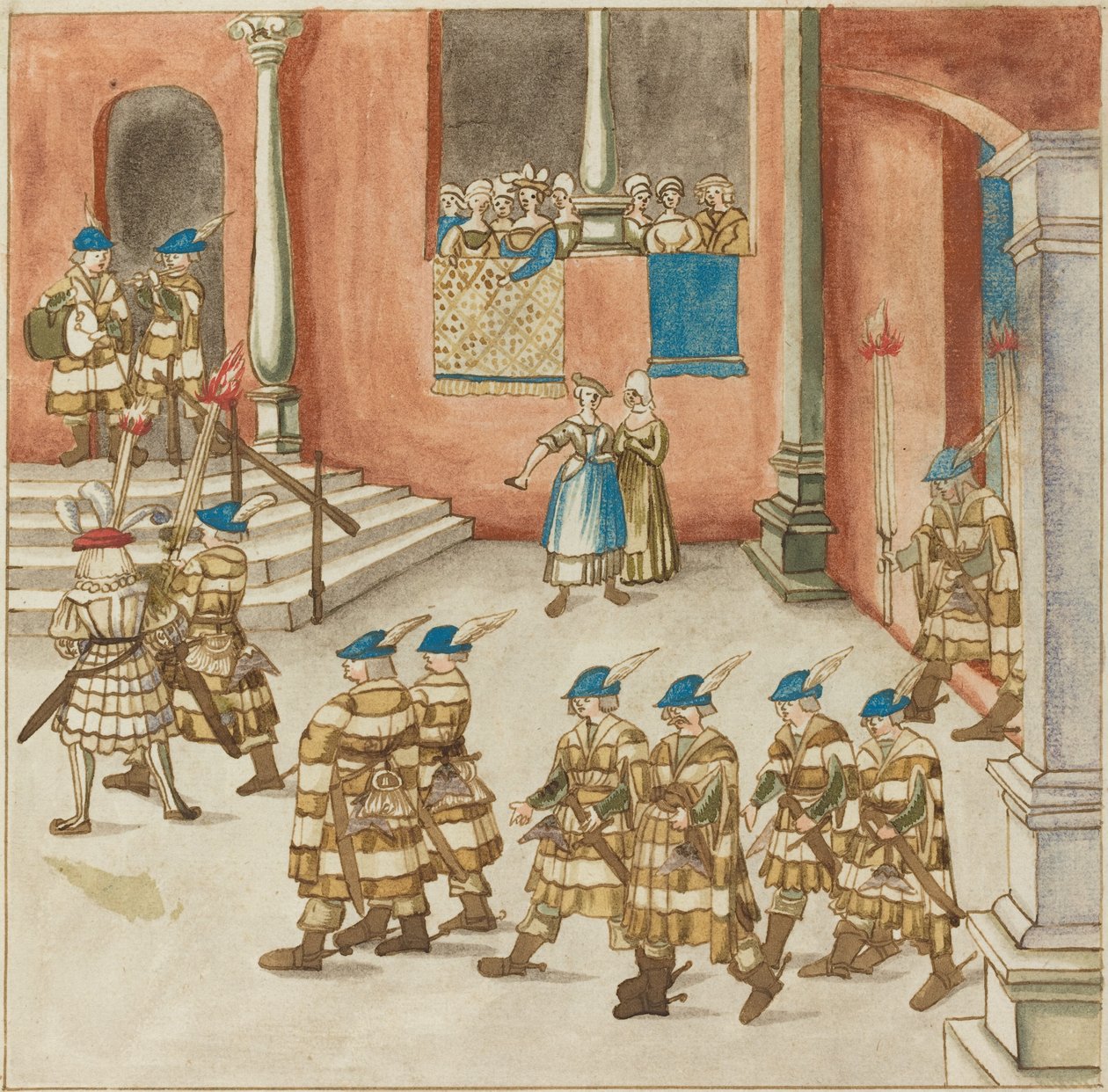 Procesión de Caballeros Vista por Damas en un Balcón de German 16th Century