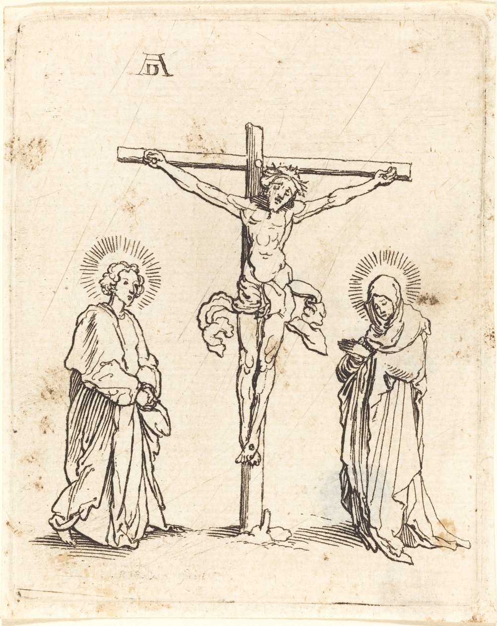 La crucifixión con la Virgen y San Juan de German 16th Century after Albrecht Dürer
