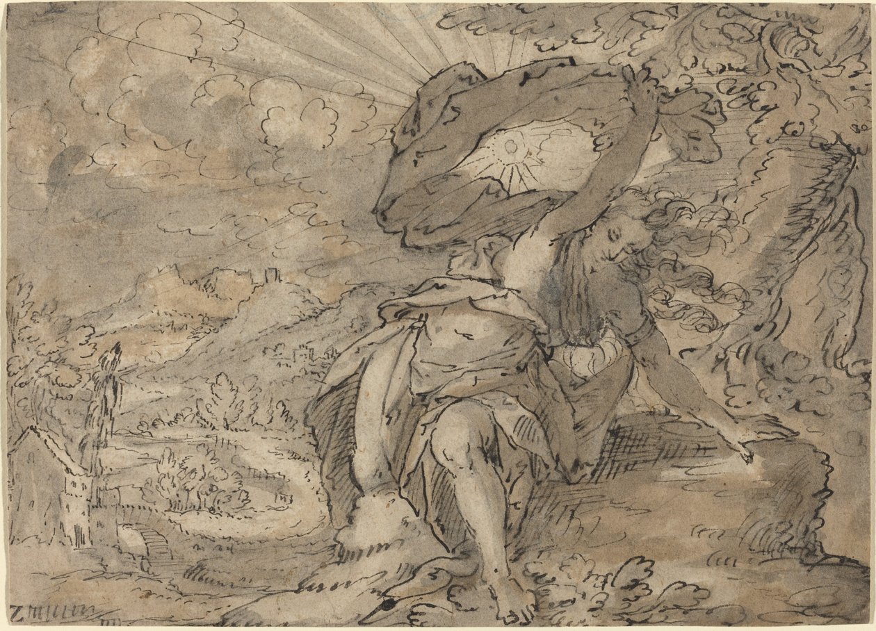 Figura femenina alegórica en un paisaje [recto] de German 17th Century