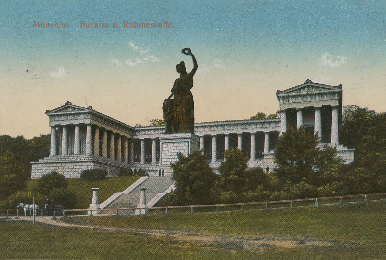 Estatua de Baviera y Ruhmeshalle, Múnich. Postal enviada en 1913. de German Photographer