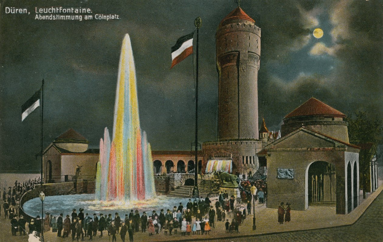 Duren, Leuchtfontaine, ambiente nocturno en Colnplatz. Postal enviada el 20 de marzo de 1913. de German Photographer