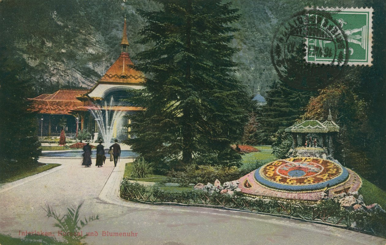 Interlaken, Kursaal y reloj de flores. Postal enviada el 16 de agosto de 1913. de German Photographer