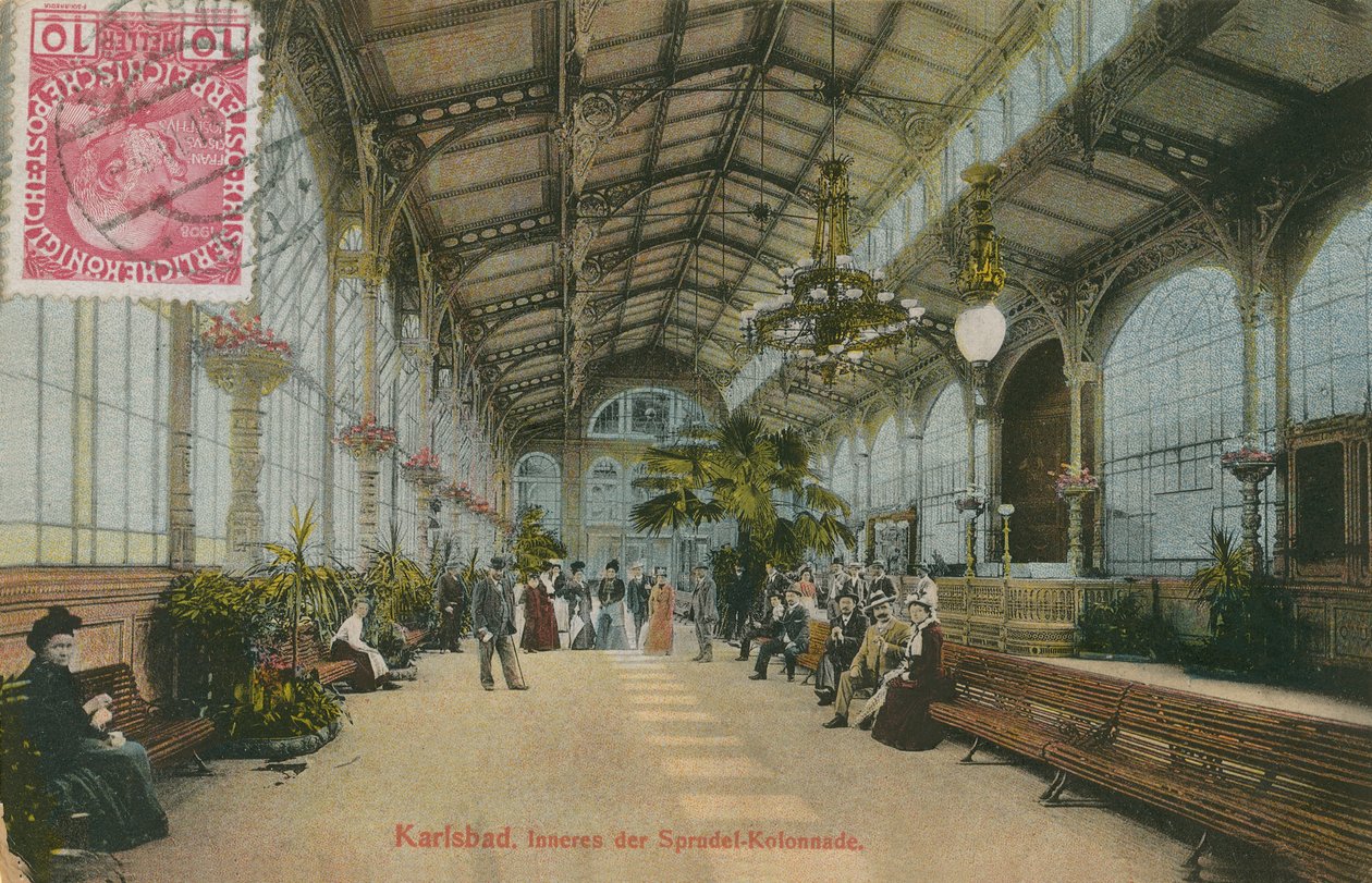Karlsbad - interior de la columnata. Postal enviada en 1913. de German Photographer