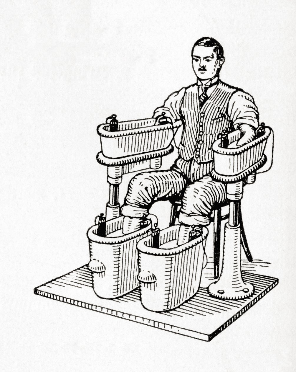 Un baño galvánico del siglo XIX o baño Schnee de cuatro celdas, de Meyers Lexicon, pub. 1927 (impresión) de German School