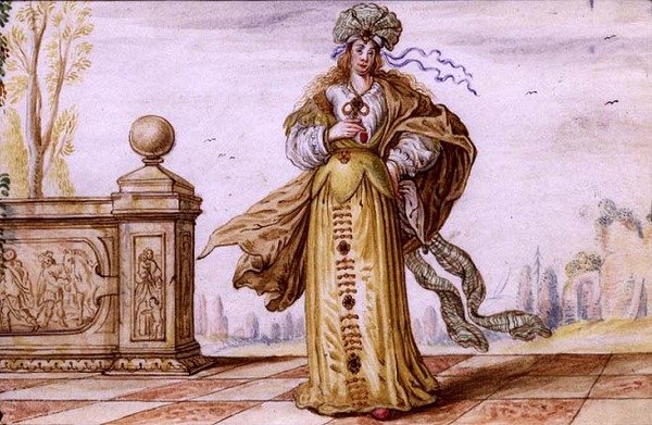 Una mujer alegórica enjoyada en una terraza, c.1640 de German School