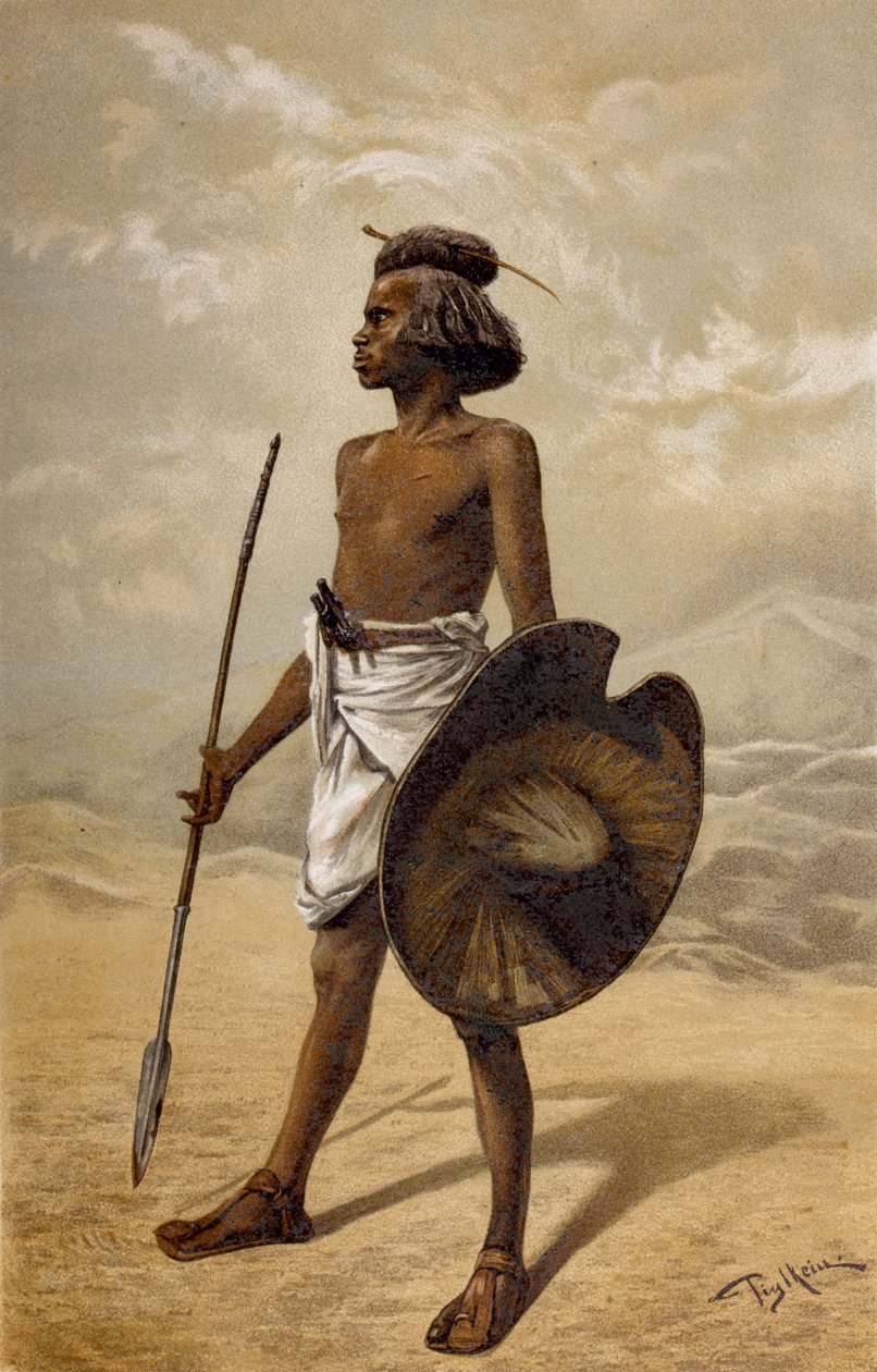 Un guerrero nubio, de La Historia de la Humanidad, Vol.III, por Prof. Friedrich Ratzel, 1898 de German School