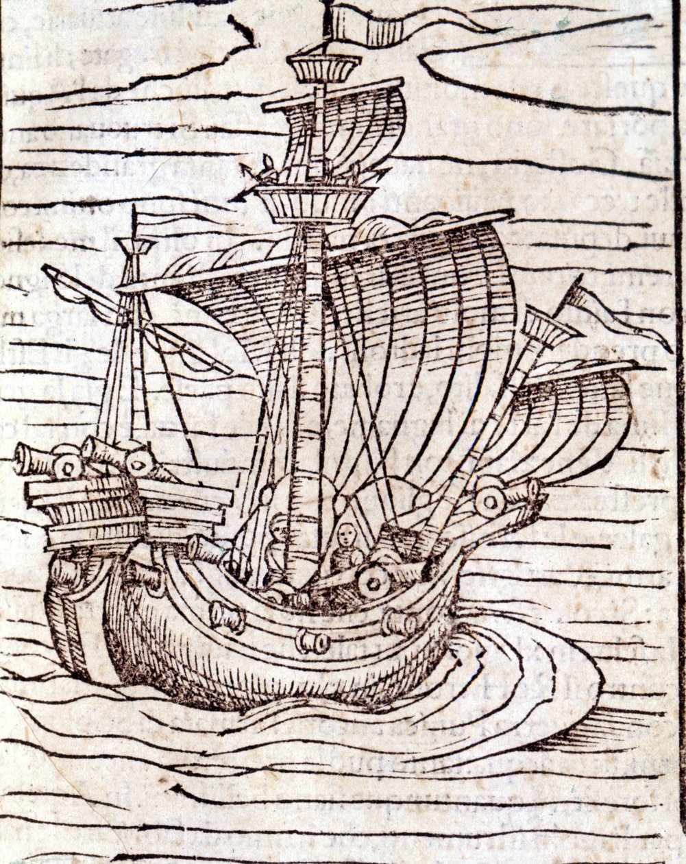 Un barco. Xilografía de la Cosmografía Universal de Sebastien Munster. Basilea de German School