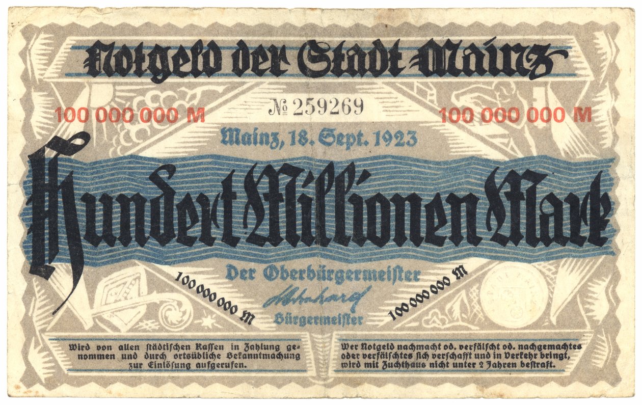 Un billete de cien millones de marcos, 1923 de German School
