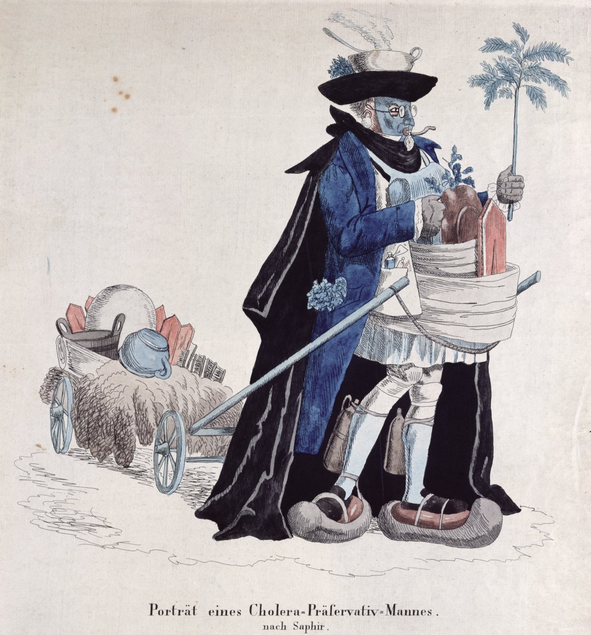 Un hombre protegido contra el cólera durante la epidemia de 1832 de German School