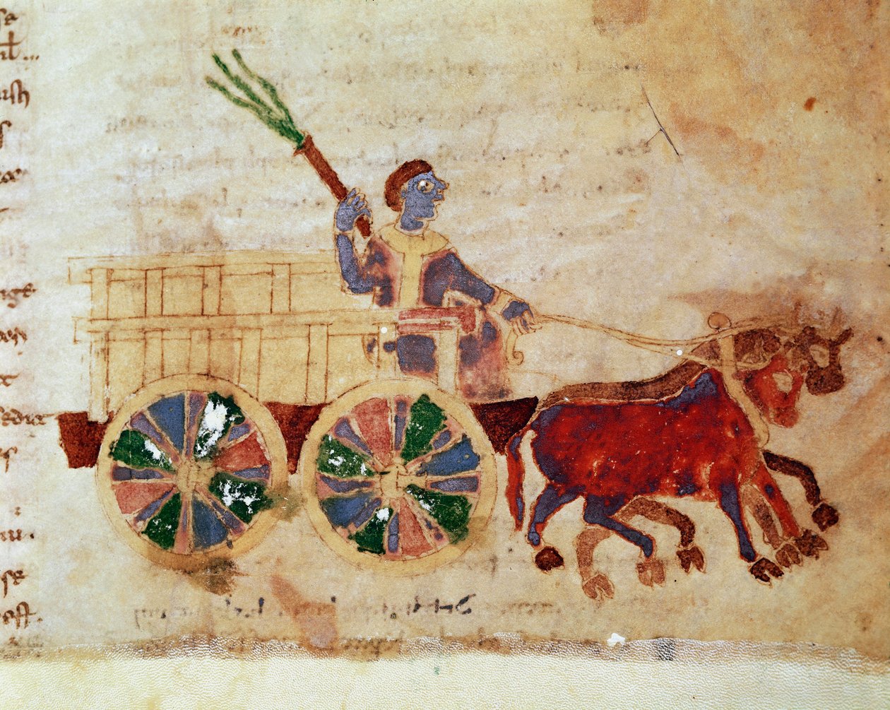 Un campesino en un carro en miniatura del manuscrito 