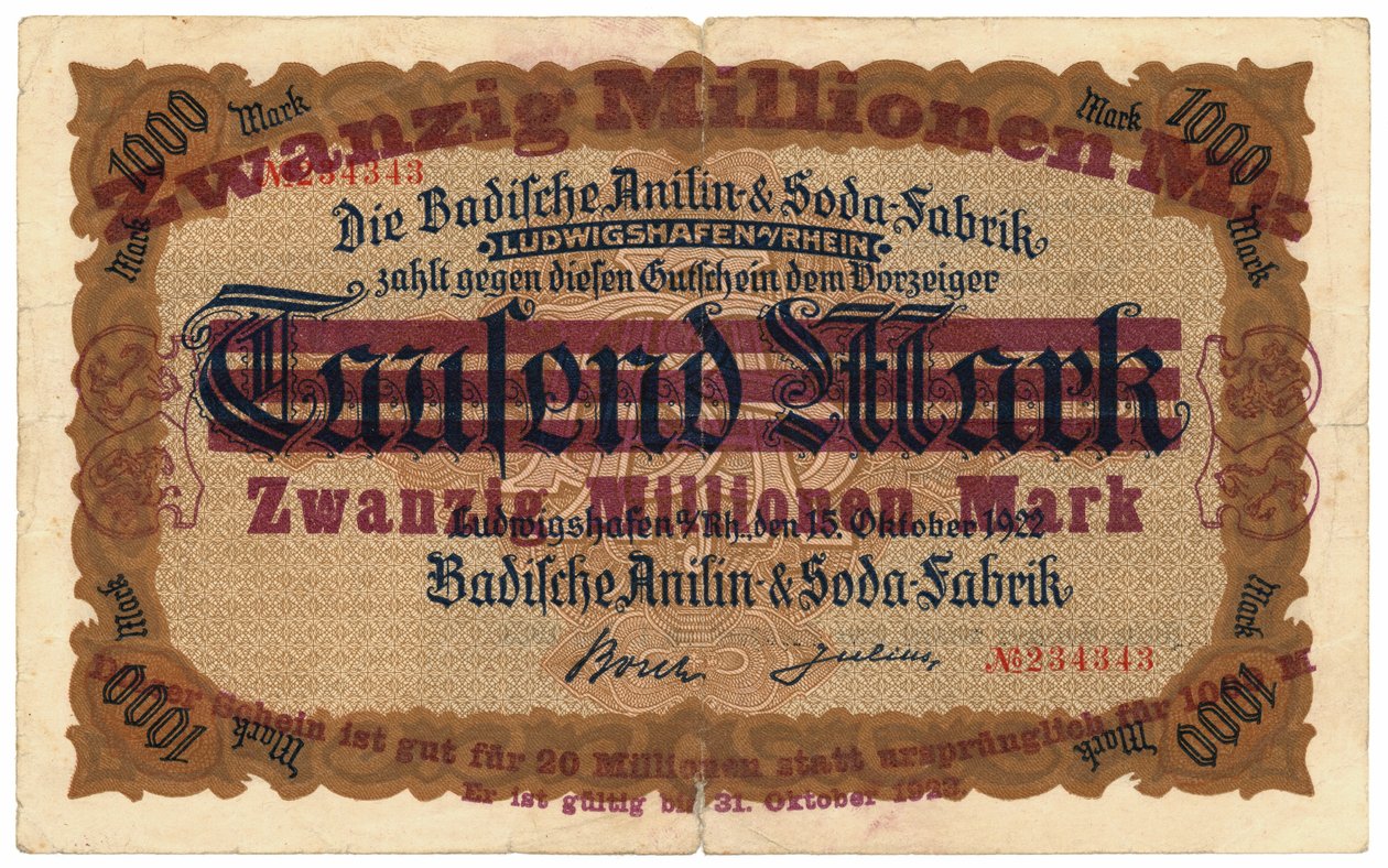 Un billete de veinte millones de marcos, 1922 de German School