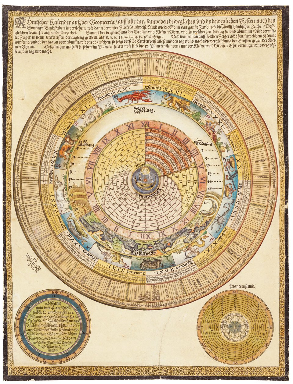 Calendario de pared con volvelle, siglo XVI de German School