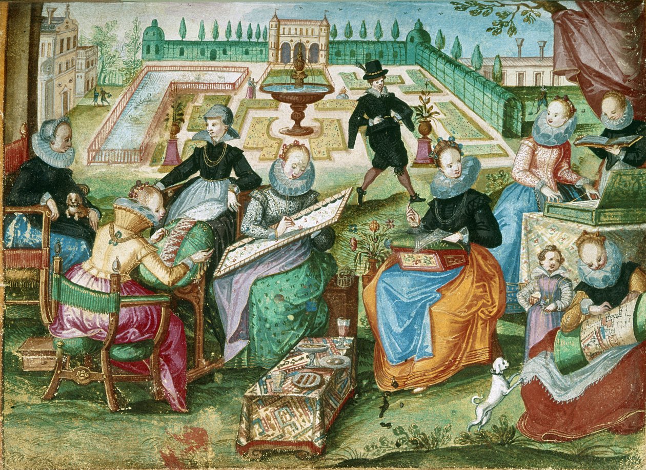 Add.1 7025 fol.50 Damas sentadas en su bordado, del 
