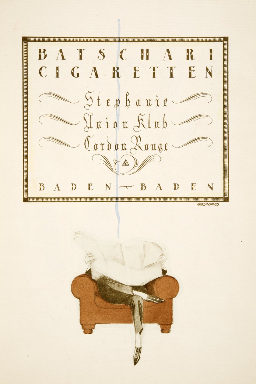 Anuncio de "Batschari Cigaretten", de Styl, pub.1922 (impresión en pochoir) de German School
