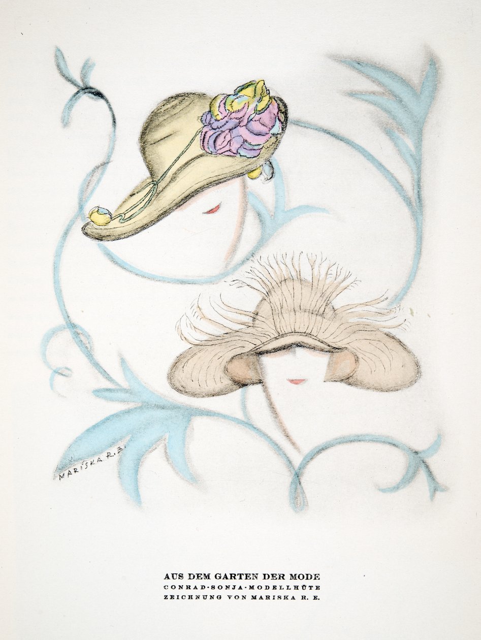 Anuncio de sombreros de Conrad Sonja, de Styl, pub.1922 (impresión en pochoir) de German School
