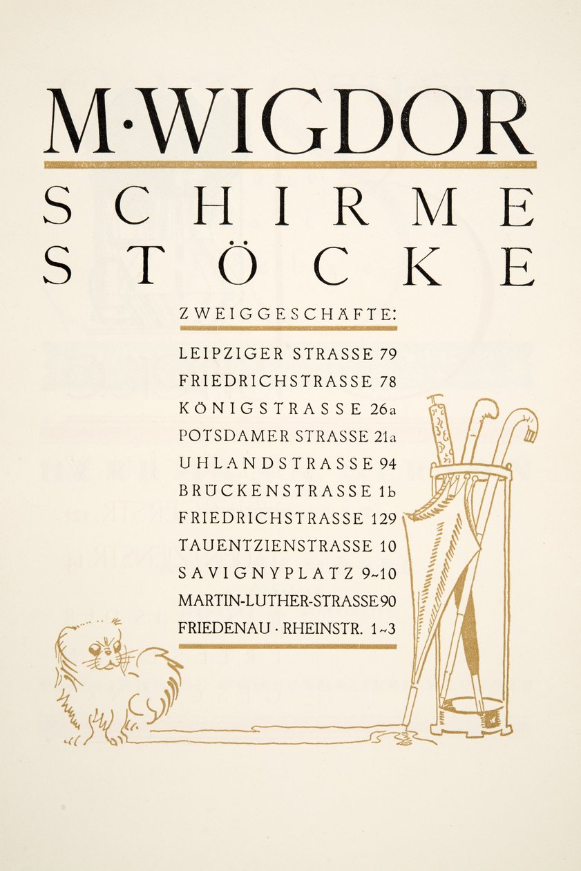 Anuncio de M. Wigdor, Tiendas de Paraguas, de Styl, pub.1922 de German School