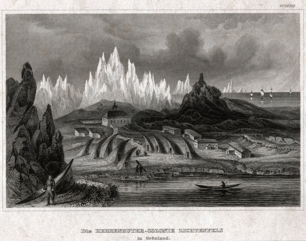 Akunnat, Groenlandia (grabado, ca. 1850) de German School