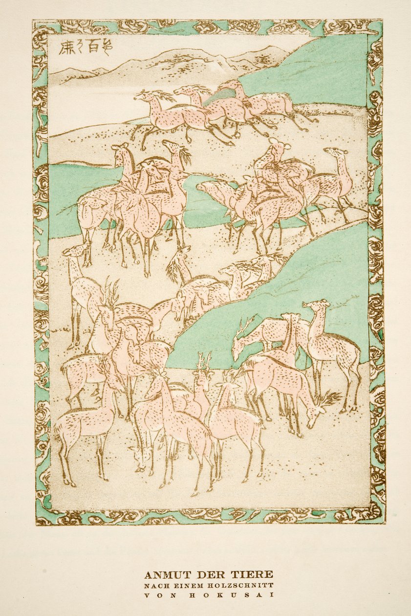 "Anmut der Tiere" después de un grabado en madera de Hokusai, de Styl, pub.1922 de German School