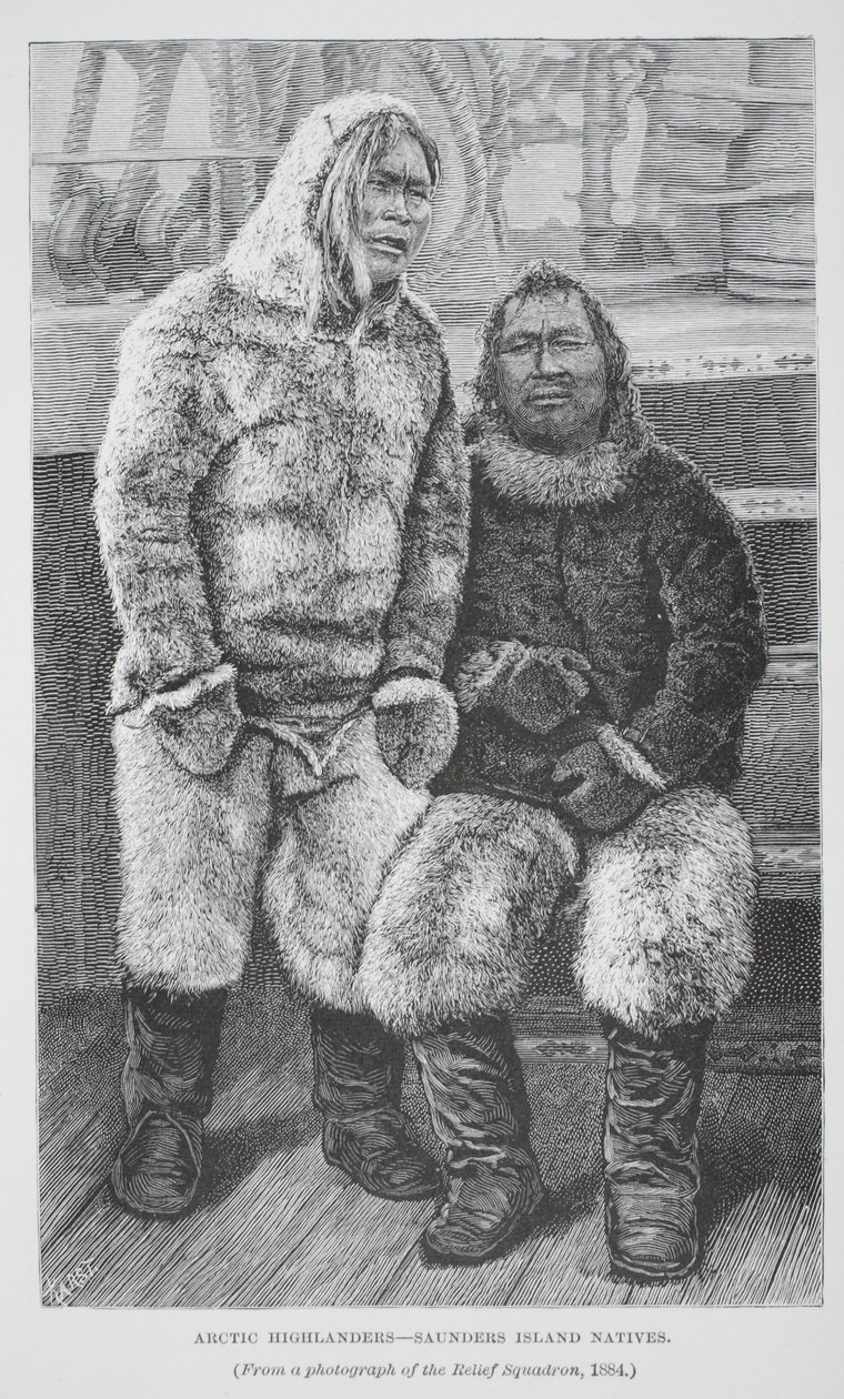 Altos del Ártico - Nativos de la isla Saunders, pub. Londres 1886 de German School