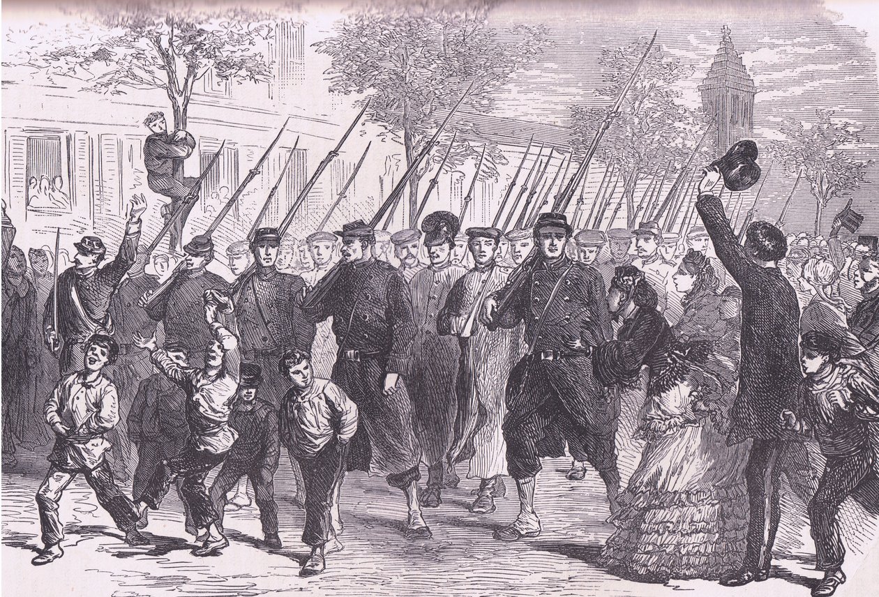 Llegada a París de prisioneros prusianos después de la batalla antes de Bagneun, Cassells History of the War between France and Germany publicado por Cassell and Company Limited, c.1890 de German School