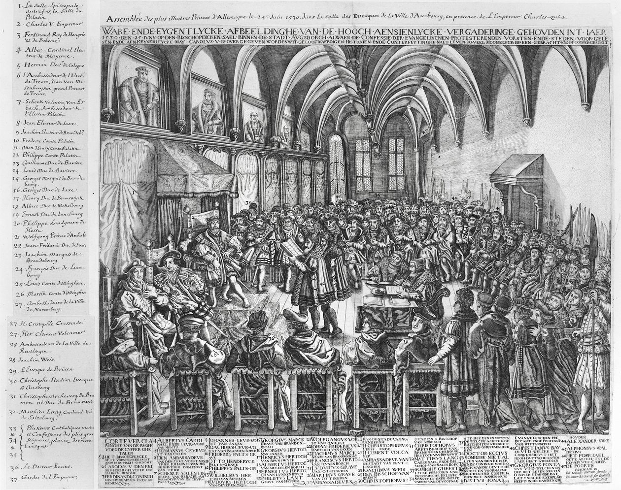 Asamblea de los príncipes más ilustres de Alemania, en el Salón del Obispo, Augsburgo, en presencia de Carlos V el 25 de junio de 1530 de German School