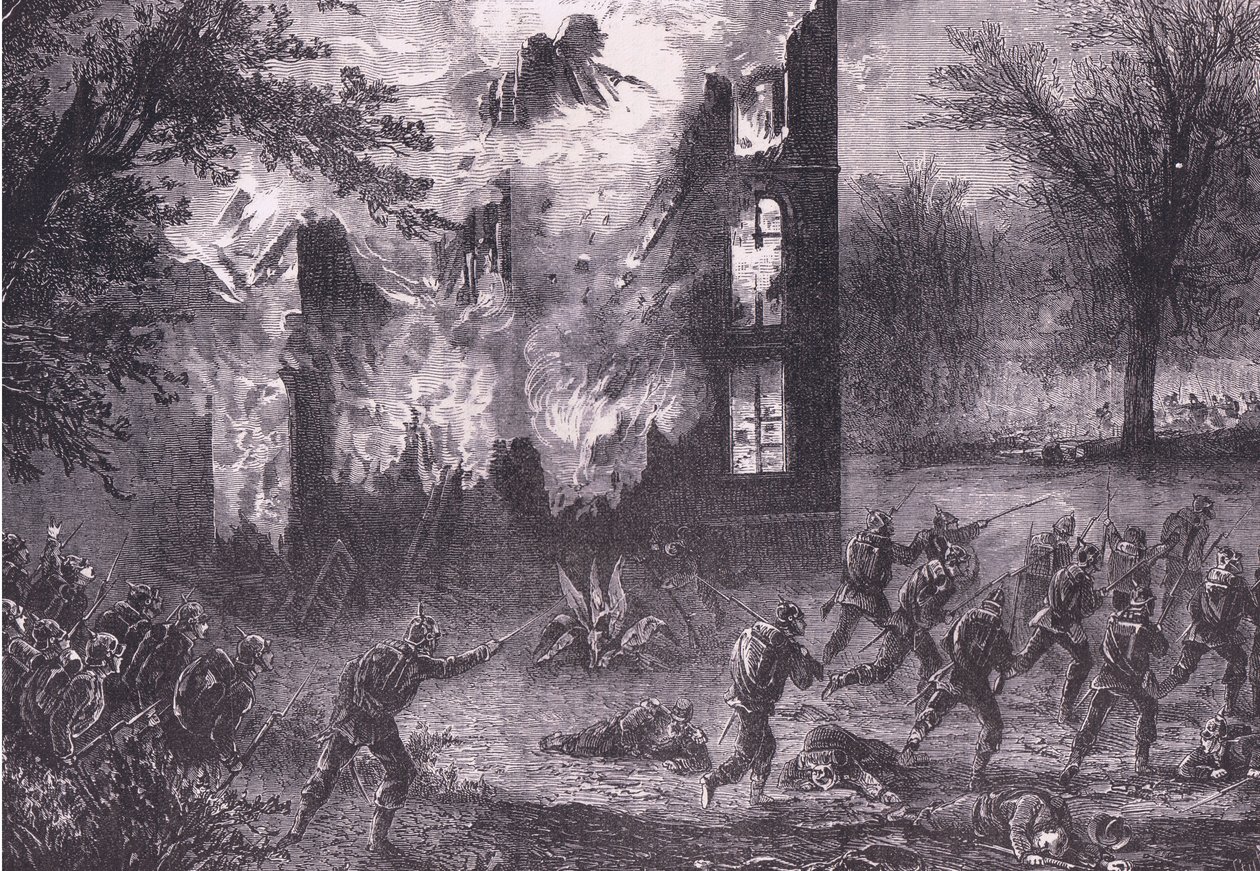Ataque a una posición avanzada francesa, Historia de la Guerra entre Francia y Alemania de Cassell publicada por Cassell and Company Limited, c.1890 de German School