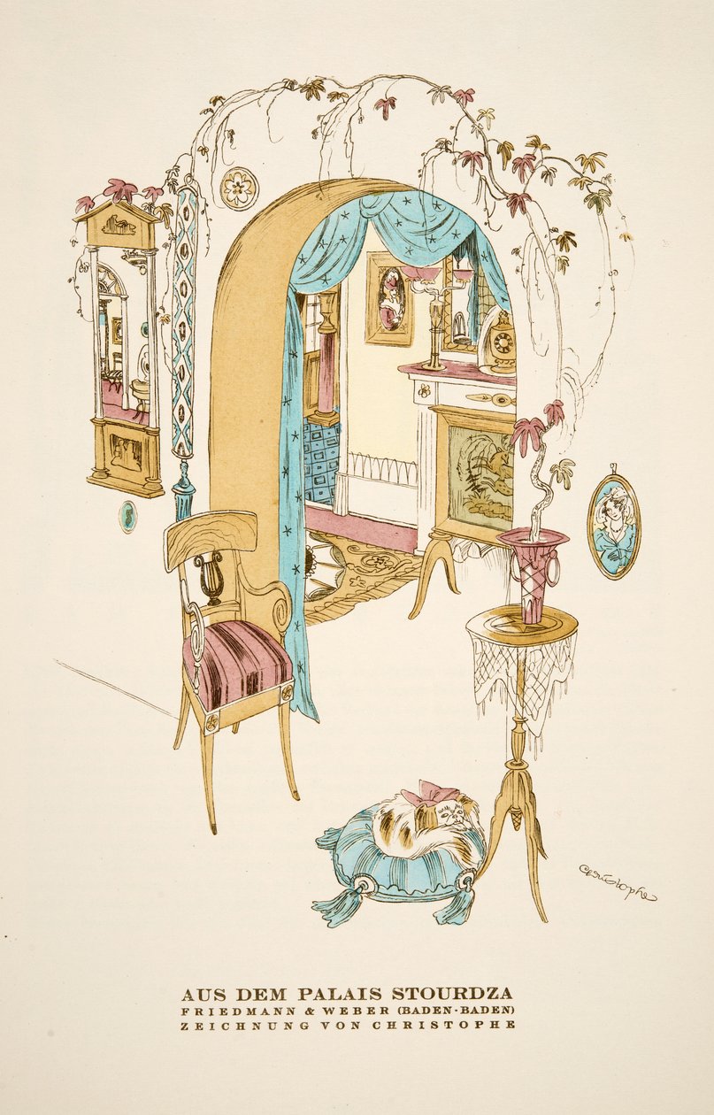 "Aus dem Palais Stourdza", anuncio de Friedmann  Weber (Baden-Baden)", de Styl, pub.1922 (impresión en pochoir) de German School