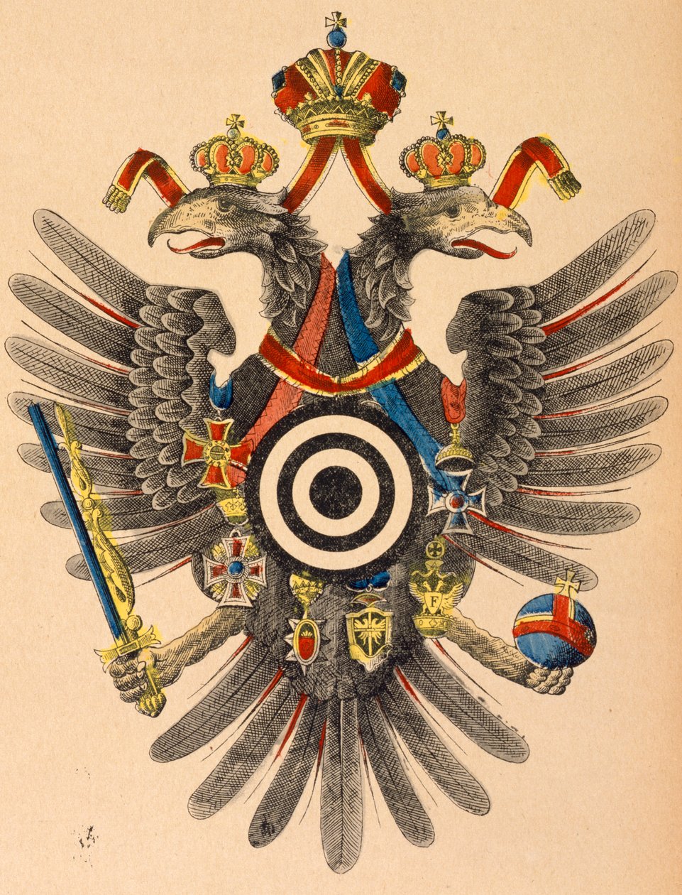 Escudo de armas imperial austrohúngaro como objetivo de tiro con arco, c.1865 de German School