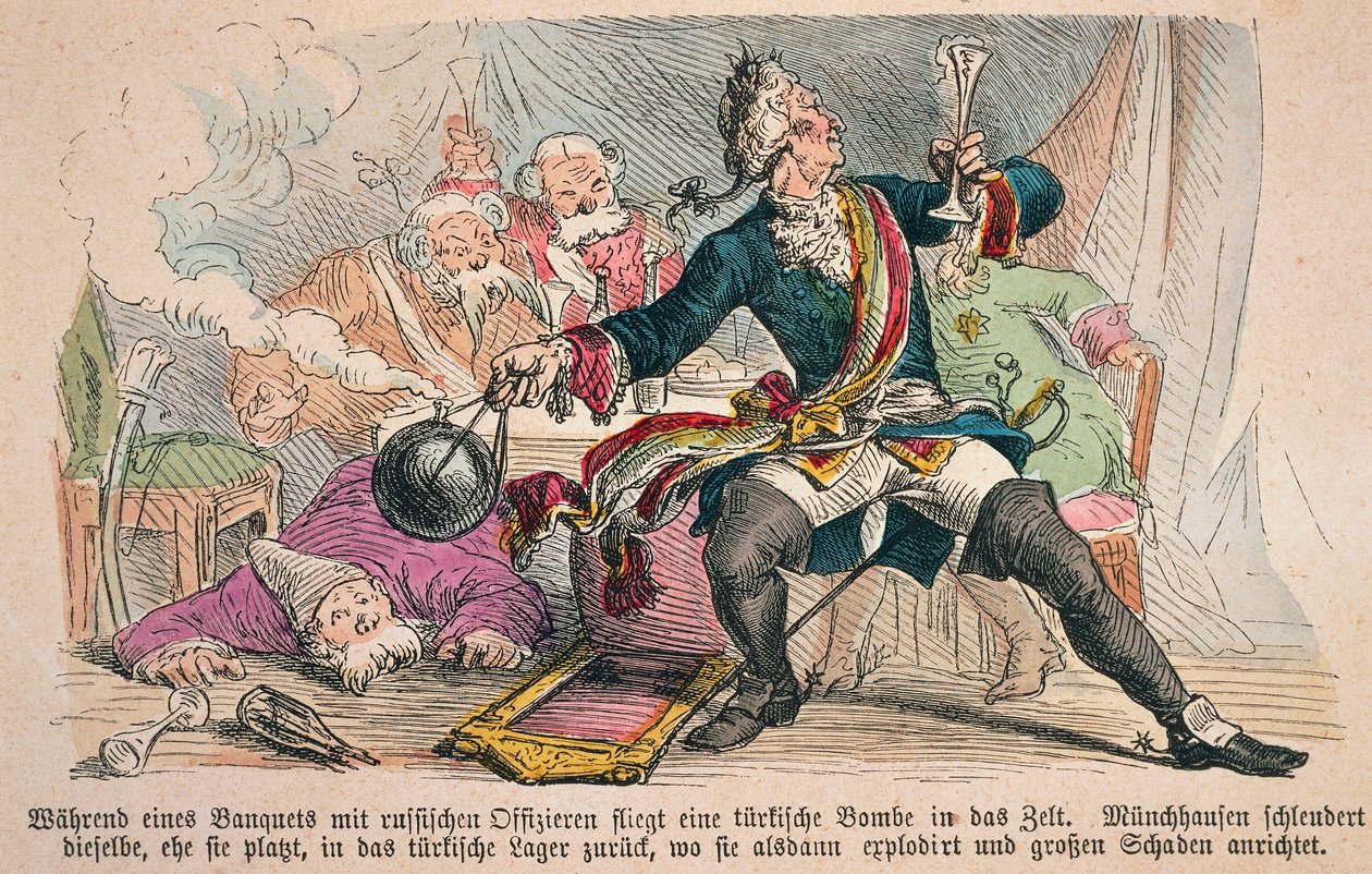 Barón Munchausen (litografía en color) de German School