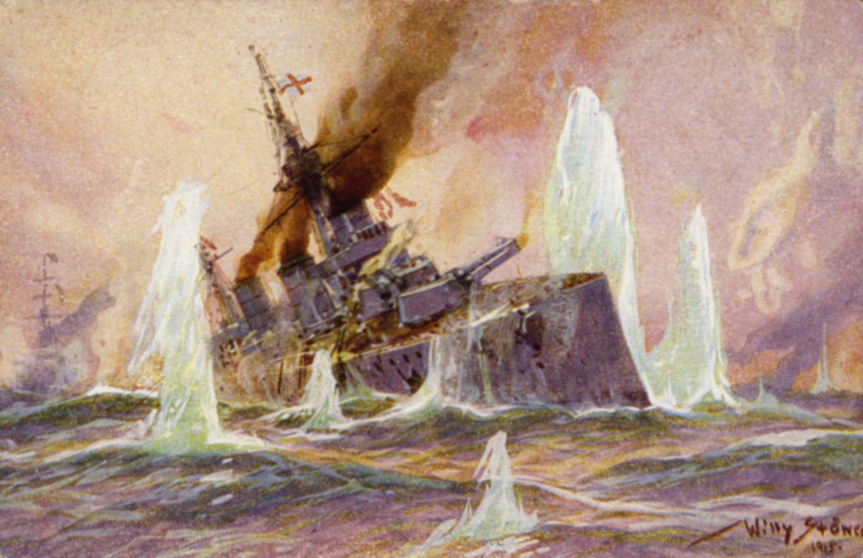 Batalla de Dogger Bank, Primera Guerra Mundial, 24 de enero de 1915 (litografía en color) de German School