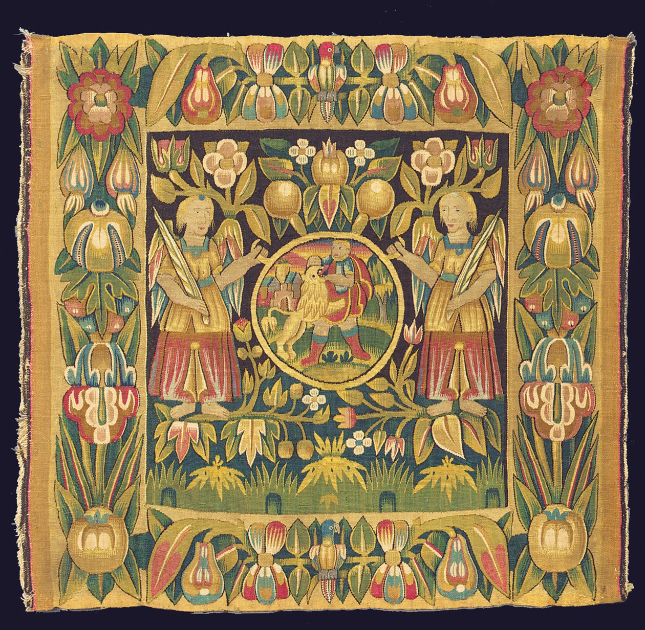 Panel de tapiz bíblico que representa a Sansón y el león, posiblemente siglo XVII, norte de Alemania, Schleswig Holstein o Hamburgo de German School