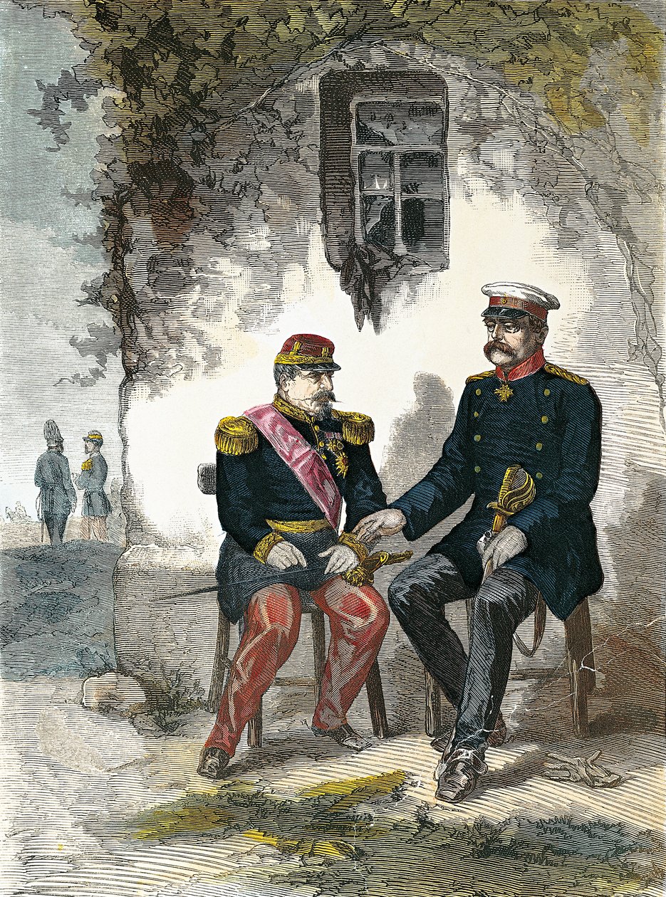 Bismarck conversando con Napoleón III después de su captura en la Batalla de Sedán, 2 de septiembre de German School