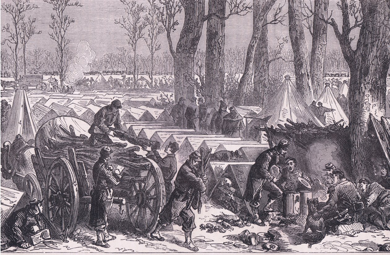 Bivouac de las tropas del General Du Croy en los bosques de Vincennes, Cassells History of the War between France and Germany publicado por Cassell and Company Limited, c.1890 de German School