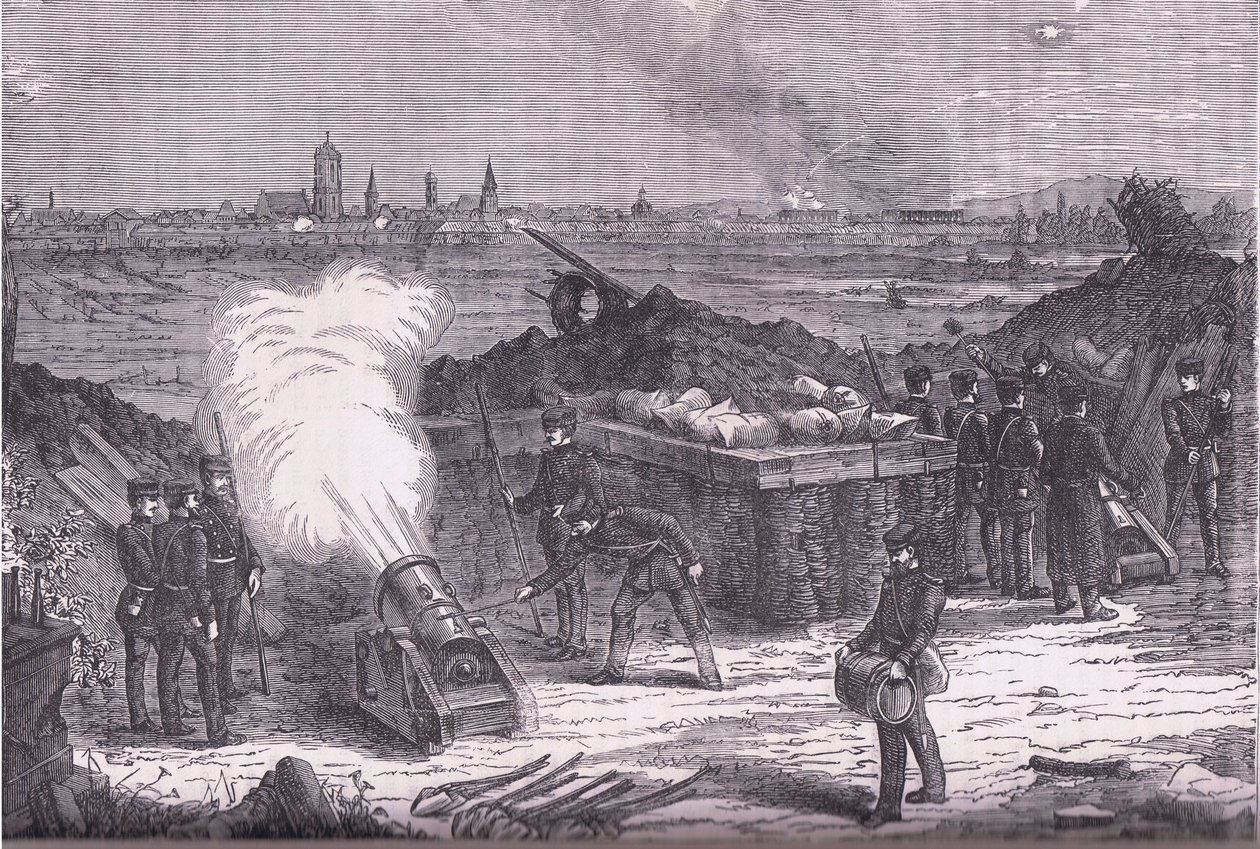 Bombardeo de Schelestadt, Historia de la Guerra entre Francia y Alemania de Cassell, publicada por Cassell and Company Limited, c.1890 (litografía) de German School