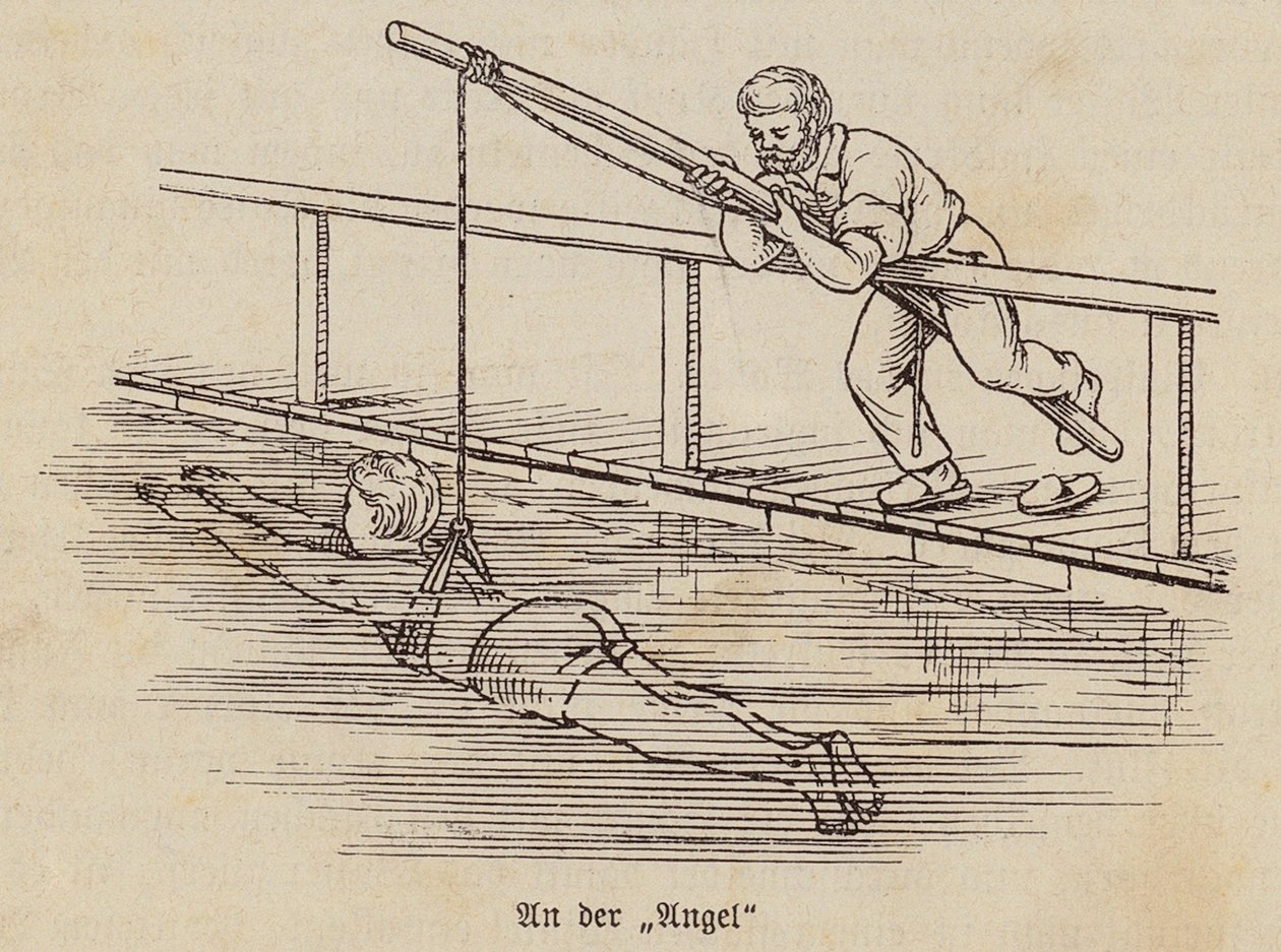Niño aprendiendo a nadar (grabado) de German School