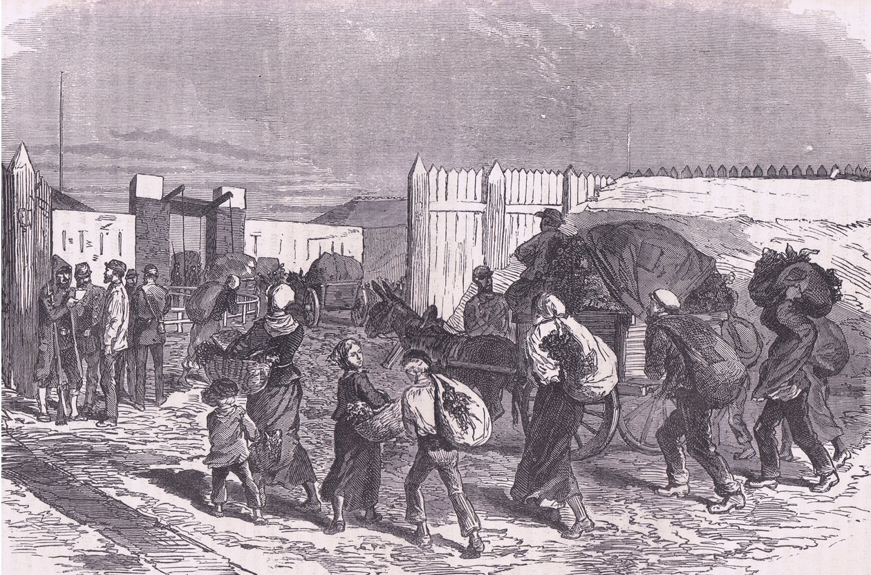 Trayendo vegetales desde los suburbios, Cassells History of the War between France and Germany publicado por Cassell and Company Limited, c.1890 de German School